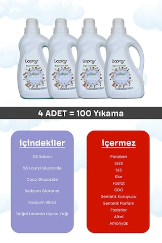 Baproy Bitkisel Çamaşır Deterjanı 1 Lt Doğal Lavanta Yağlı X 4 Adet 4 L