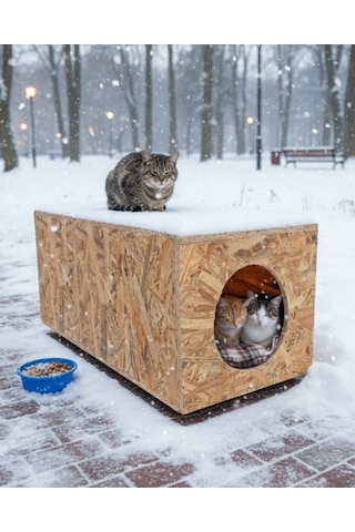 Reyo Kedi Evi Dış Ortam Uygun Ahşap Kedi Evi Osb 60 x 40 x 40 CM CAT44