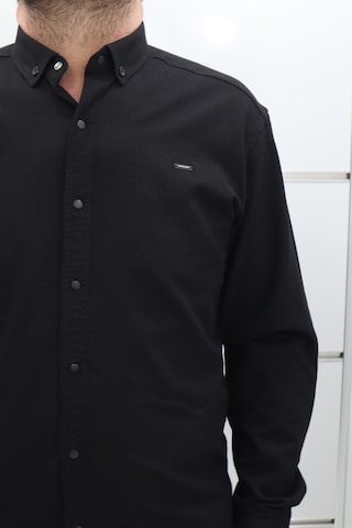 Becces Dmctekstil Erkek 007 Düz Spor Kesim Dar Kalıp Cepsiz Uzun Kollu Yazlık Keten Gömlek Siyah