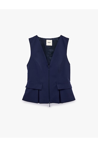 Koton Cep Detaylı Fermuarlı Kolsuz V Yaka Peplum Yelek Lacivert 6sak20095uw