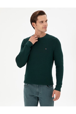 U.S. Polo Assn. Erkek Slim Fit Bisiklet Yaka Koyu Yeşil Basic Kazak 50298282-VR079