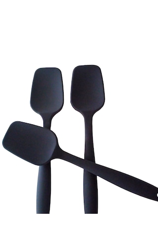 Pink Rose Antrasit Büyük Boy Düz Silikon Spatula Set 3 Adet