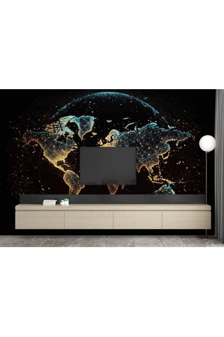 Gece Uydudan Dünya Manzarası Duvar Kağıdı Baskı 1 M²