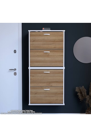 Modilayn Umay' 2 Li Asma Antre Hol 72x156x26 Cm Lik 4 Düşer Kapak 8 Göz Bölmeli Ayakkabılık Beyaz - Meşe