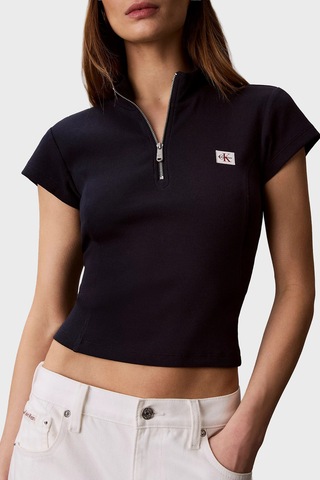 Calvin Klein Pamuklu Logolu Slim Fit Fermuarlı Dik Yaka Top Lv047g240gcef Bayan Top Lv047g240g Cef Lacivert