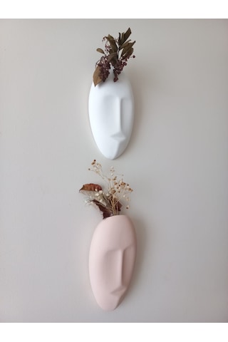 Dekoratif 2'li Yüz Duvar Vazosu, Duvar Süsü ,heykel Aksesuar Beyaz Bej