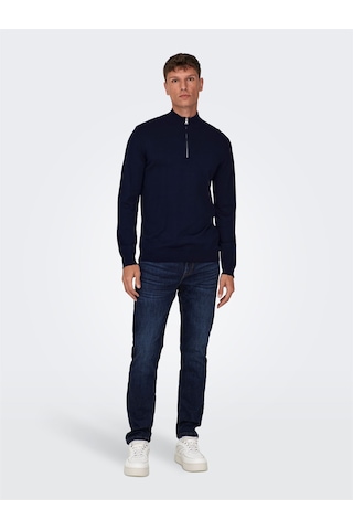 Only & Sons Onswyler Lıfe Reg 14 Half Zıp Knıt Noos Erkek Blue Kazak - 22021264 Blue