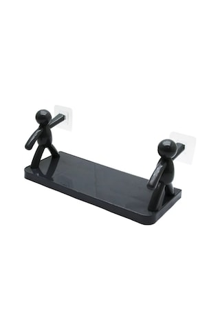 Baysa Siyah Rambo Süper Yapışkanlı Raf Banyo Ve Mutfak Raf 14x34cm Siyah