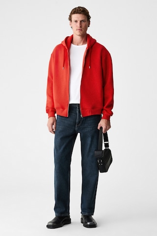 Grimelange Ashby Erkek Kapüşonlu Fermuarlı Cepli Kordonlu Boxy Kalıp Kırmızı Sweatshirt Kırmızı