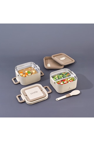 Aryıldız Bento Kare Beige Lunch Box 1400 Ml Bej