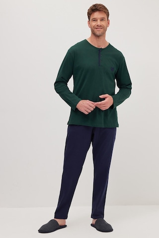 Tudors Erkek Standart Fit Normal Kesim %100 Pamuk Bisiklet Yaka Beli Lastikli Lacivert Pijama Takımı-37945 Lacivert