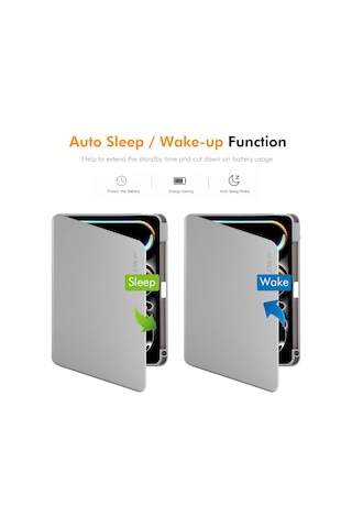 İpad Pro Uyumlu 12,9 İnç 2018 / İpad Pro 12.9 2020 / İpad Pro 12.9 2022 / İpad Pro 12.9 2021 / İpad Pro 12.9 2. Nesil 2022 / İpad Air 13 2024 İçin Enkay Hat Prens Stand Kılıf Tpu+pu Otomatik Uyandırma / Uyku 360 Derece Dönebilen Tablet Kılıfı