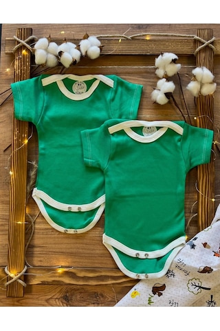 Betül Bebek Kısa Kollu 2'li Organik Pamuk Çıtçıtlı Bebek Body&zıbın 2adet Yeşil