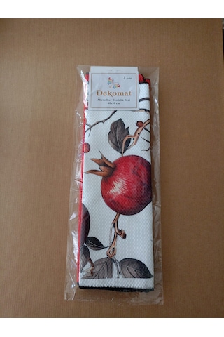 Microfiber Temizlik Bezi 40x50 Cm 2 Adet Nar Dalı Bir Adet Baskılı Bir Adet Naturel Kırmızı