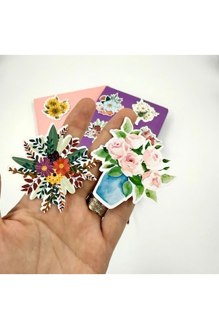 10 Adet Çiçek Sticker, Çiçek Demeti, Çıkartma