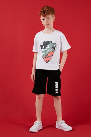 Lela Pamuklu Regular Fit Bisiklet Yaka Şortlu Alt-Üst Erkek Çocuk Takım 6212018 Beyaz