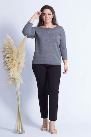 4011 Gri Truvakar Kol Büyük Beden Triko Gri