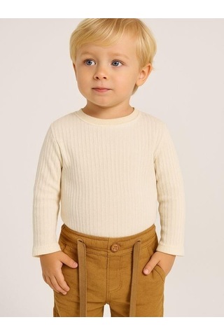 Nanica Kids Erkek Çocuk Dokuma Beli Lastikli Pantolon-16003 Kahverengi