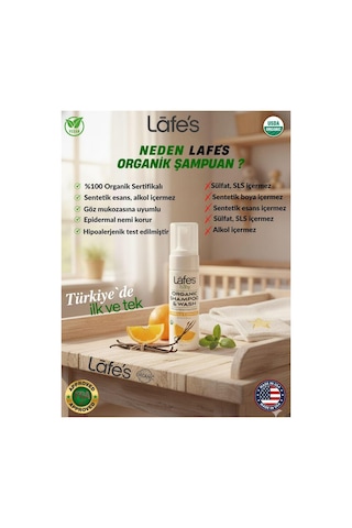 %100 Doğal Saç Ve Vücut Bebek Organik Şampuanı Vanilya ve Portakal Aromalı Usda Sertifikalı