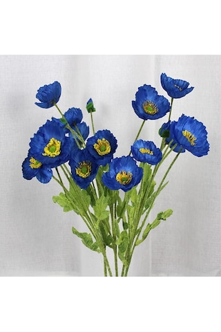 Yapay Çiçek Gelincik Çiçeği Mavi Koyu Renk 3 Çiçek 1 Tomurcuk 59cm
