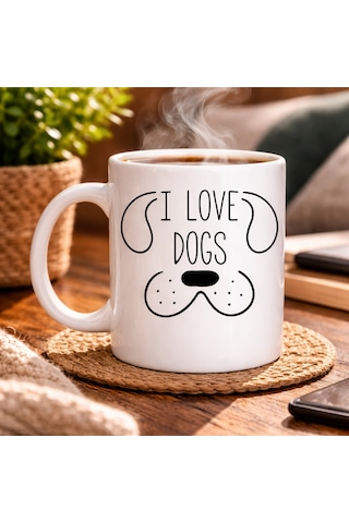 Hemengo Köpek Severlere Özel I Love Dogs Kupa Model 182 Sevimli Köpek Tasarımlı Porselen Kahve Kupası Diğer