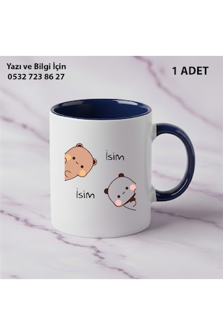 Tekli Hediye Renkli Kupa Dudu Bubu Çift Taraf Baskılı Arkalı-önlü İsim Ve Yazı Yazılabilir Lacivert