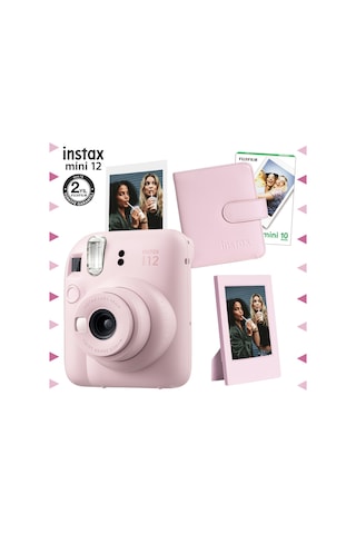 Fujifilm Instax Mini 12 Fotoğraf Makinesi + 10'lu Film + Çerçeve + Kare Albüm Seti Pembe