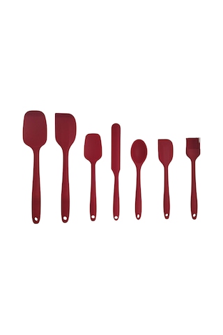 Servis Spatula Seti Silikon 7'li Çift Renk Seçeneği - Kırmızı Kırmızı