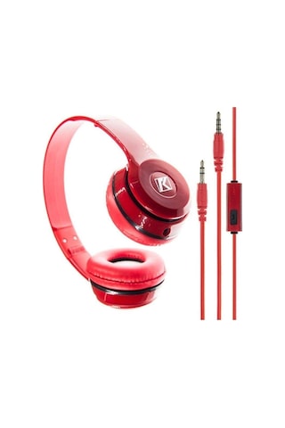 Kırmızı Kulak Üstü Portatif Katlanır Stereo Kulaklık Standart