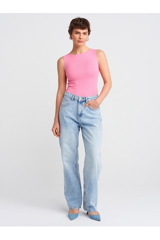 Dilvin 20868 Kayık Yaka Kolsuz Top-pembe Pembe