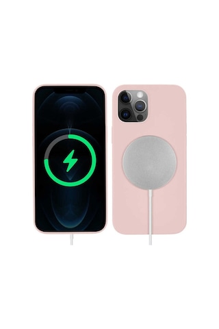 Apple Uyumlu iPhone 13 Pro Kılıf Zore Silksafe Wireless Kapak Pembe Açık