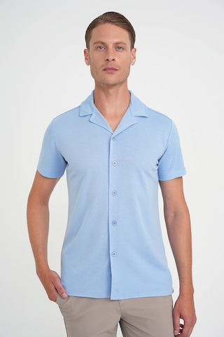 Efor Slim Fit Apaş Yaka Modal Karışımlı Kısa Kol Mavi Gömlek G 1590 Mavi