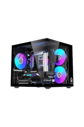 Gm-x1 Tuştan Değişmeli 3x Rgb Fanlı Gaming Mini Akvaryum M-atx Siyah Kasa