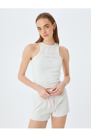 Koton Beli Bağcıklı Pamuklu Fitilli Şort Pijama Altı Ekru 5slk80015mk Ekru