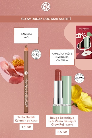 Yves Rocher Glow Dudak Duo Makyaj Seti - Dudak Kalemi -bej Kahve & Glow Ruj - Kahve