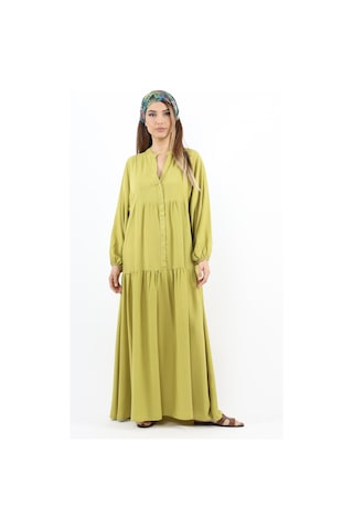 Prive Kadın Base %100 Viskon Yağ Yeşili Maksi Boy Yazlık Elbise Yağ Yeşili