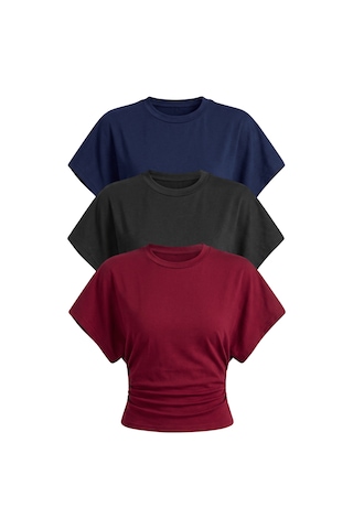 Genius Store Kadın Yarasa Kollu Bluz Pamuklu 3 Lü Bluz Yarasakol-3 Bordo-siyah-lacivert