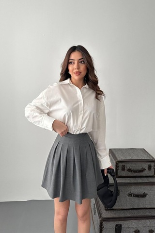 Alemdarshop Gri Pilikaşe Mini Etek
