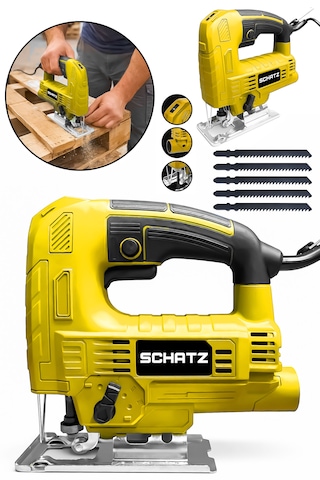 Schatz 550w Sjs Metal Şanzıman 5 Kademe Devirli Pandül Ayarlı Bakır Sargılı Dekupaj Testere Makinesi Sarı