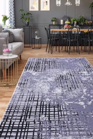Dijidekor Halı Siyah 8881 Yıkanabilir Saçaksız Kesme İnce Yolluk Kilim Salon Halısı Modelleri Çok Renkli