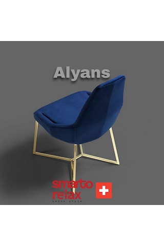 Smarto Relax Alyans 2'li Yemek Masası Sandalye Seti - Metal Ayaklı, Mavi Kumaş Mavi Ve Altin Rengi