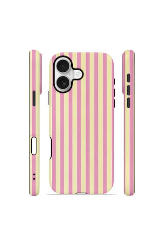 Apple iPhone Uyumlu 17 Vorian Çift Katmanlı Magsafe Kılıf Pink Lemon Pinstripe