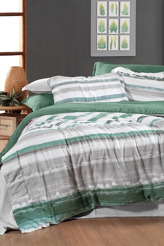 Sarev Mundo Yeşil Çift Kişilik %100 Pamuk Mood Comfort Yıkamalı Nevresim Takımı Yeşil