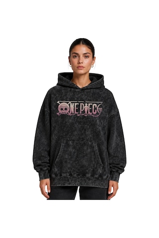 Sevbano One Piece Monkey D. Luffy Anime Baskılı Unisex Oversize Yıkamalı Siyah