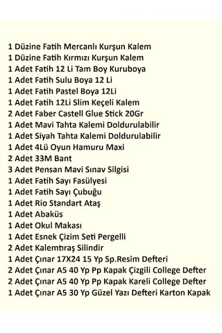 Fatih İlkokul 1. Sınıf Kırtasiye Seti 29 Parça Başlangıç Set