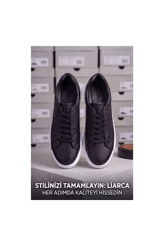 Liarca Ghostwood - Hakiki Deri Sararmaz Faylon Taban Siyah Beyaz Erkek Sneaker Ayakkabı Siyah - Beyaz