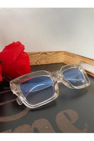 Cat Eye Kristal Şeffaf Kadın Güneş Gözlüğü Mavi Cam