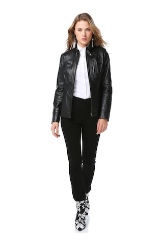 Dericlub Yb2043 Gerçek Deri Kadın Mont Siyah Siyah