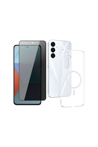 Vendas Samsung Uyumlu Galaxy A16 Kamera Korumalı M-safe Şarj Özellikli Şeffaf Zore London Sert Pc Kapak + Hayalet Ekran Koruyucu Şeffaf