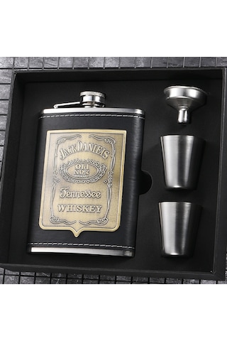 Sones Taşınabilir Paslanmaz Çelik Kalça Matarası Seti Şarap Kadehi Hunisi, Stil: 8oz Old Jack Patch Core